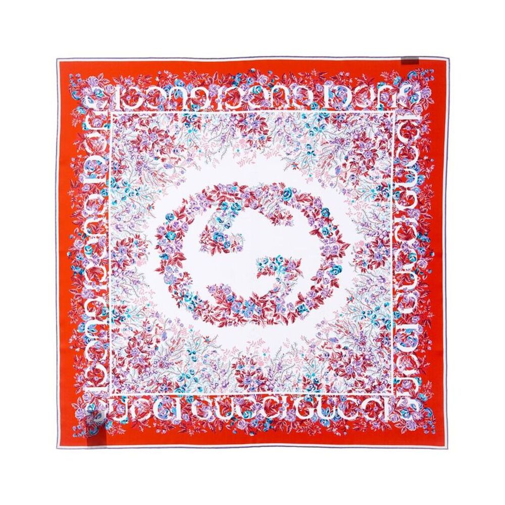 Gucci Floral Silk Scarf, Red